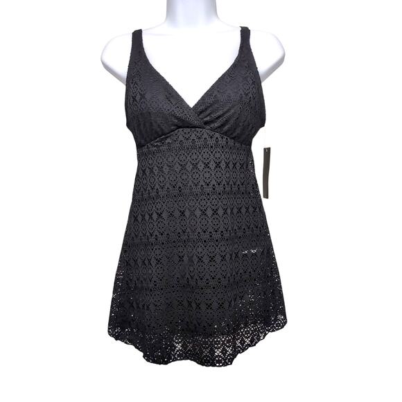ALISHA LEVINE Swim Dress Womens Size 8 Black Crochet Swimsuit Swimwear NEW NWT - Picture 1 of 10